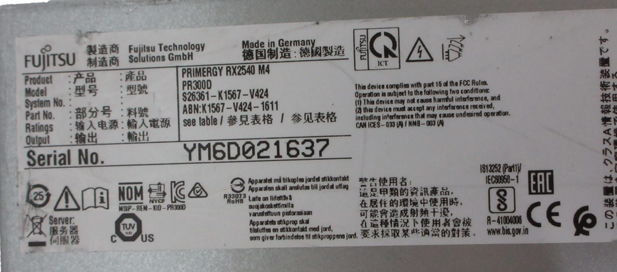Fujitsu Primergy RX2540 M4 24x 2.5" 2U 24x DDR4  2 x Intel Scalable CTO Server