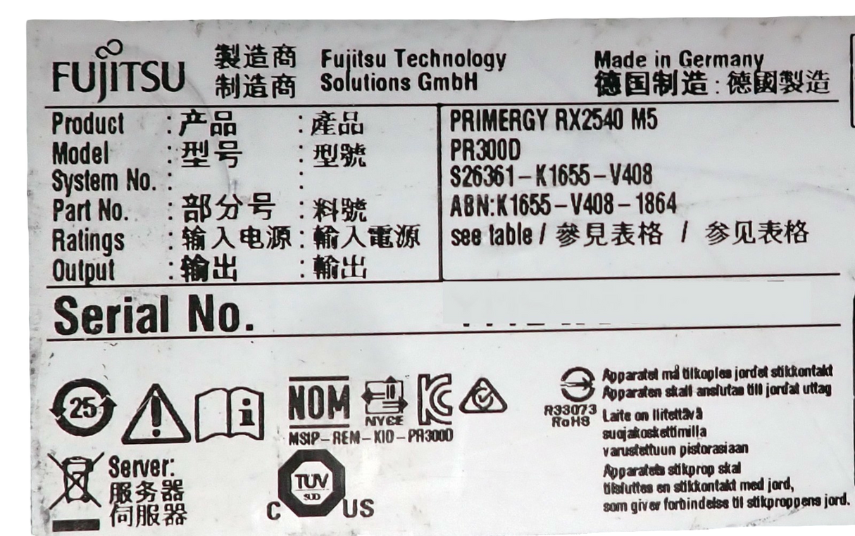 Fujitsu Primergy RX2540 M5 Configure-to-Order CTO Dual CPU 24-DIMM 8-Bay Server