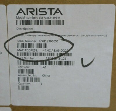New Arista DCS-7308 8-Slot Switch Chassis EM-7328X+4PS-R + 1x EM-7300-SUP 4x PSU