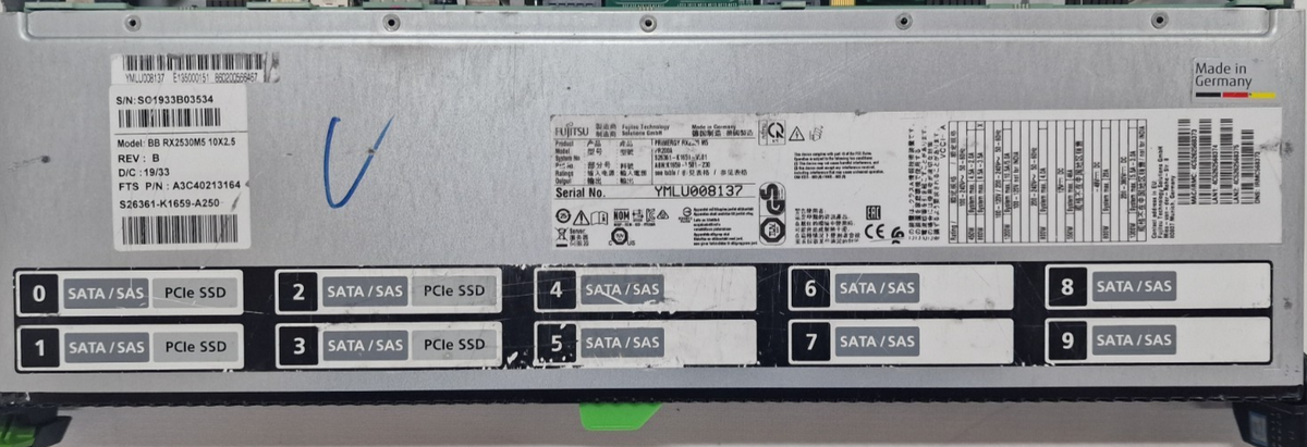 Fujitsu Primergy RX2530 M5 10SFF Chassis 6x SAS/SATA 4x NVMe Chassis Only No MB
