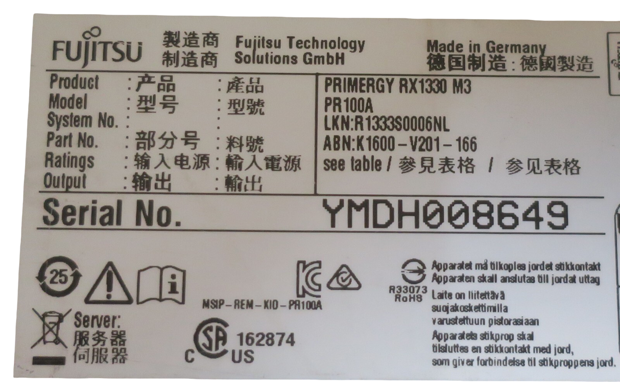 Fujitsu Primergy RX1330 M3 4C E3-1270v6 32GB  2.16TB 1U Rack Short Depth Server