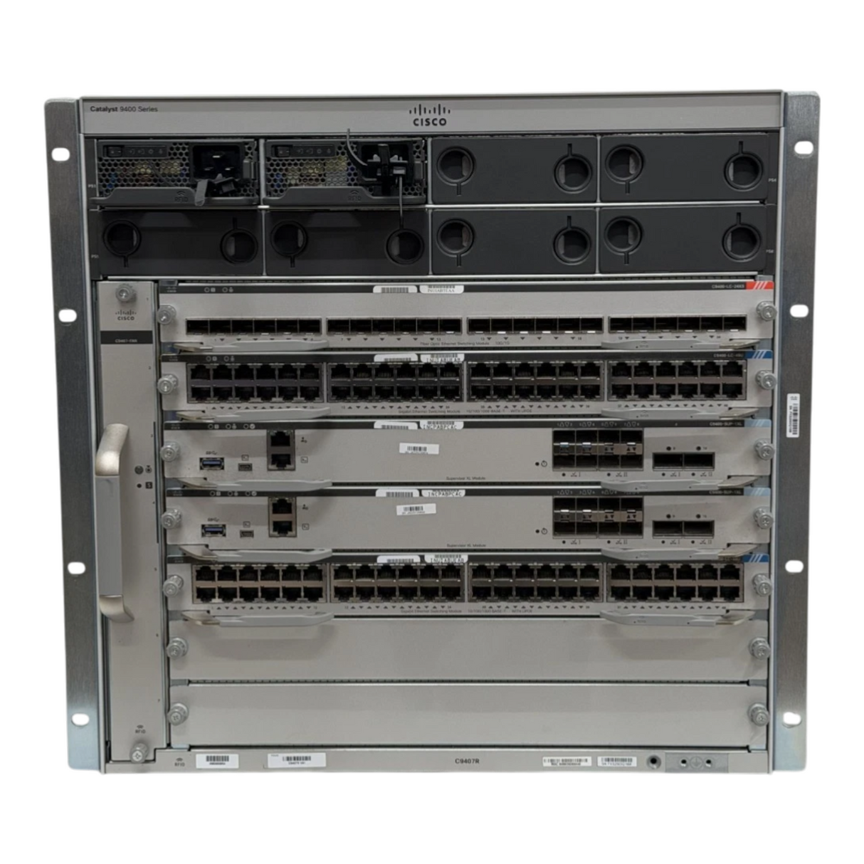 Cisco Catalyst C9407R 7-Slot 10U Switch Chassis 2x SUP-1XL 1x LC-24XS 2x LC-48U