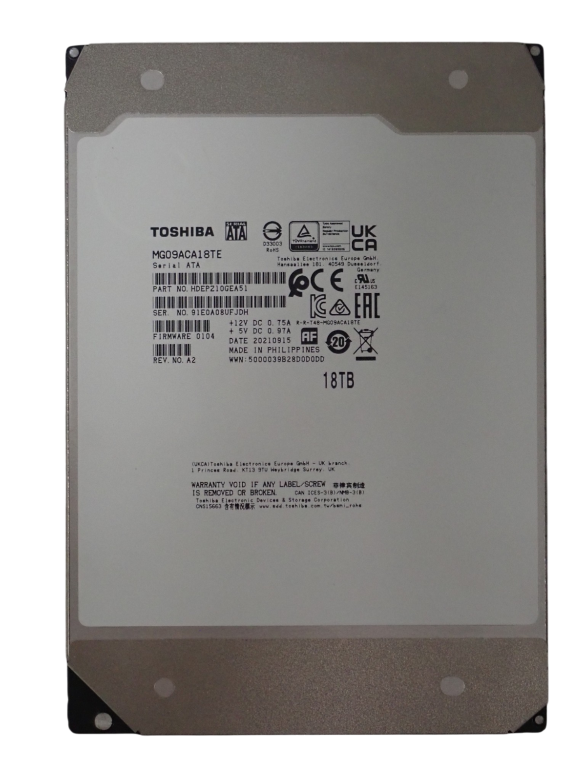 Toshiba 18TB 7.2K SATA 6G 512mb LFF Enterprise Hard Drive HDD MG09ACA18TE