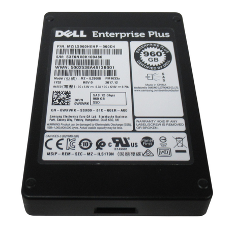 Dell Enterprise Plus 960GB SAS 12G Read Intensive 512e 2.5" SSD MZ-ILS960 WXVRK