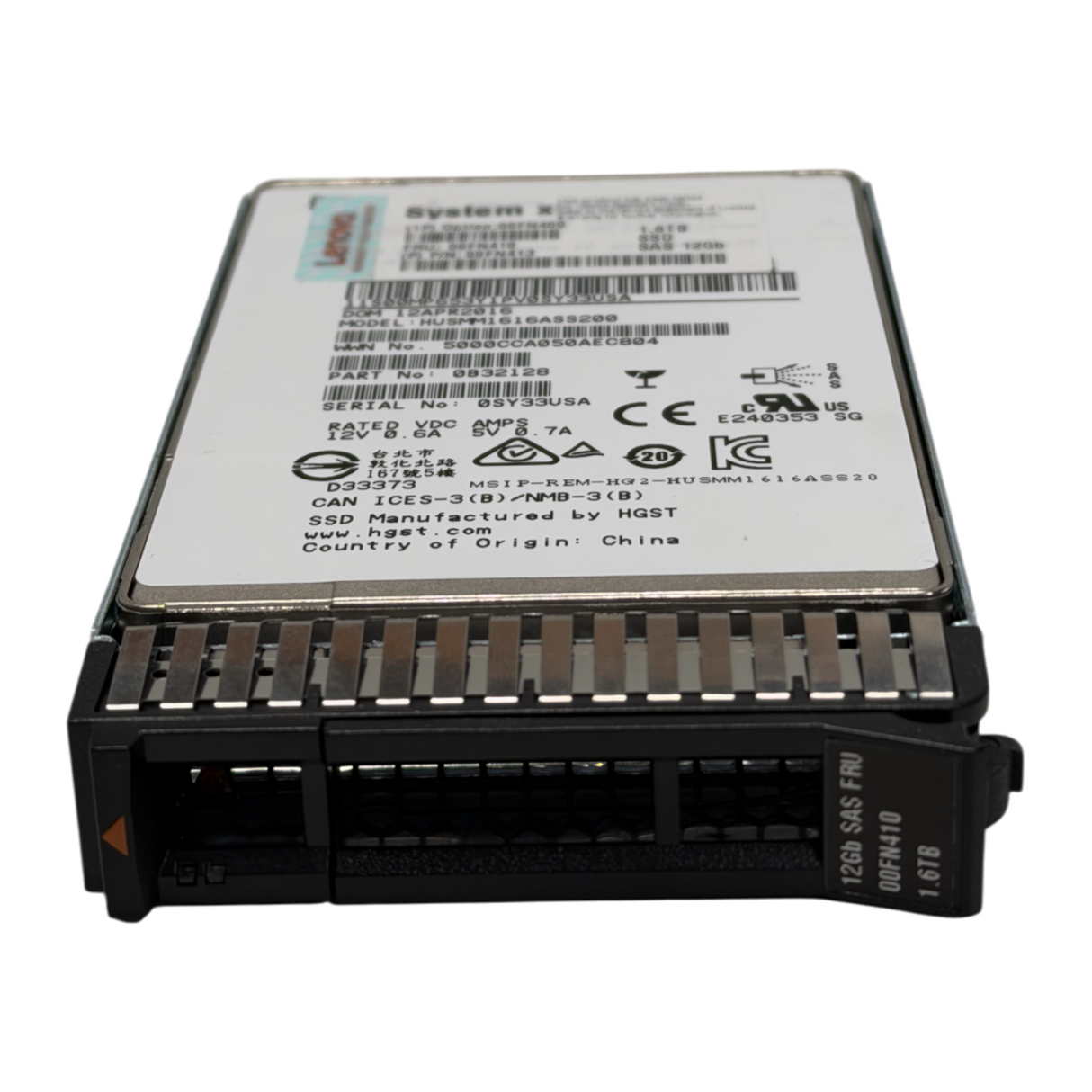 Lenovo SystemX 1.6TB SAS 12G MLC WI G3HS 2.5" Enterprise SSD 00FN410