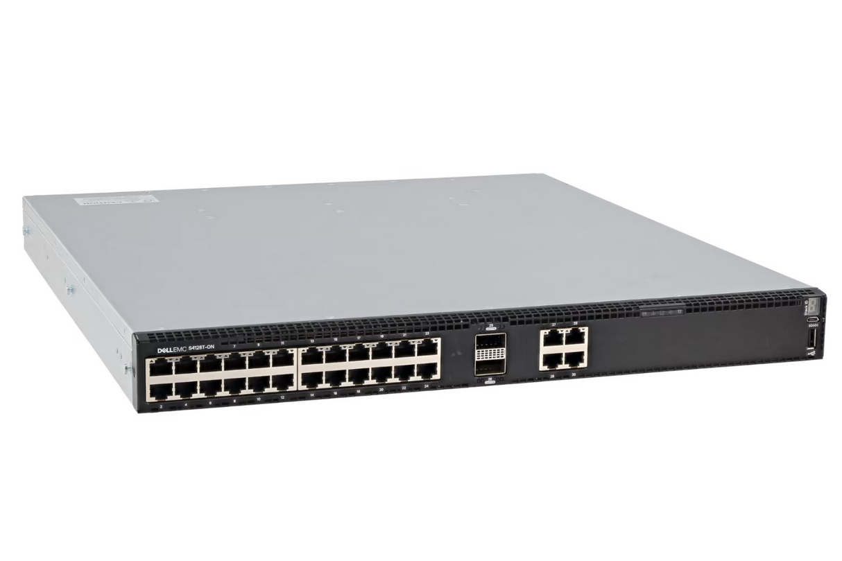 Dell PowerSwitch S4128T-ON 28x 1/10G RJ45 + 2x 100G QSFP28 Switch F2B OS10 Perp
