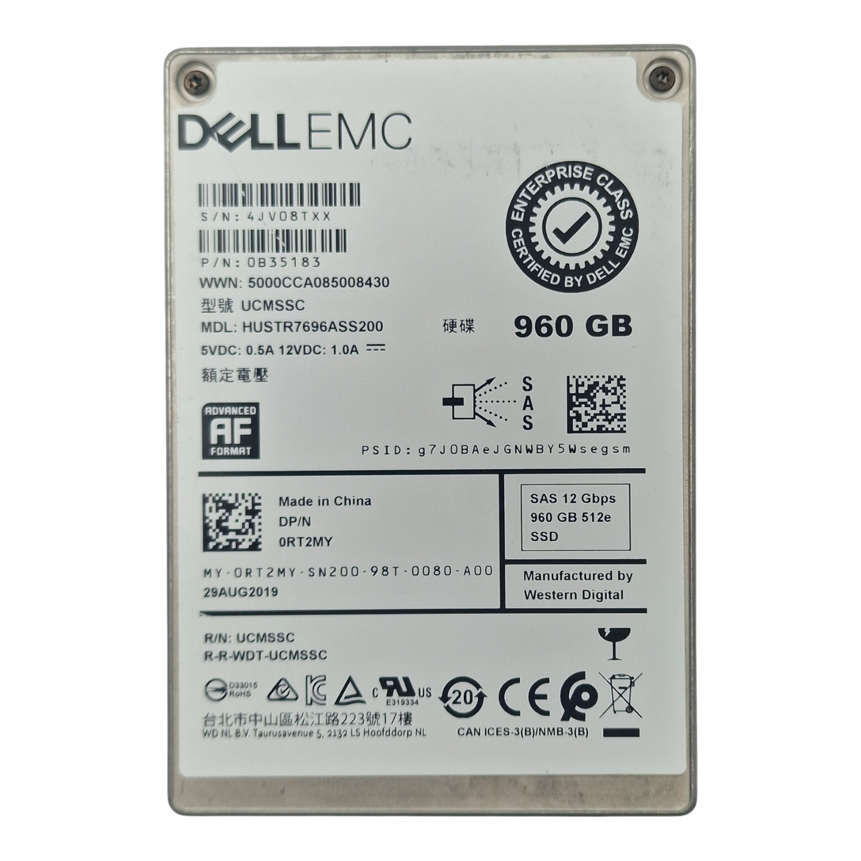 Dell 960GB SAS 12G Read Intensive 2.5" Solid State Drive SSD RT2MY