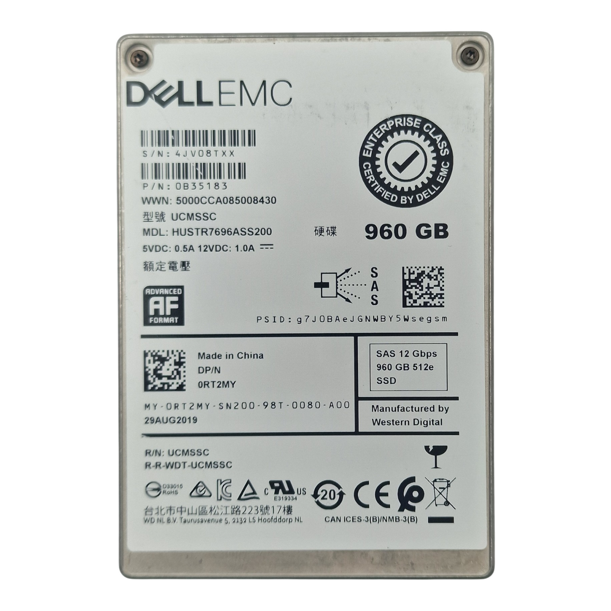 Dell 960GB SAS 12G Read Intensive 2.5" Solid State Drive SSD RT2MY