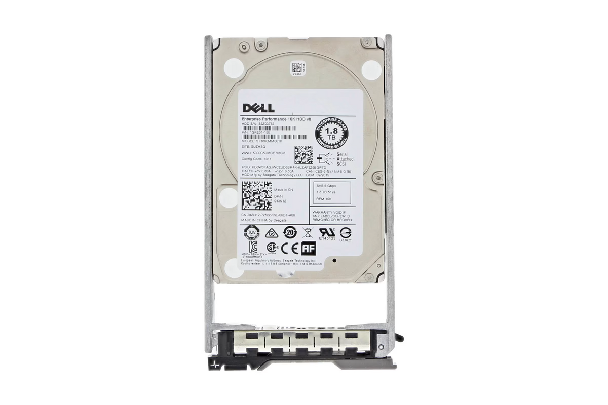 Dell PowerEdge 1.8TB 10K SAS 6G 2.5" SFF HDD 43N12 043N12 in 12th/13th Gen Caddy